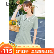 betu百圖女裝連衣裙小香風(fēng)格紋翻領(lǐng)裙子夏中長(cháng)款連衣裙女2204T77 豆綠色 S