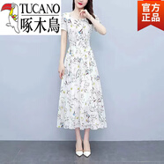 啄木鳥(niǎo)（TUCANO）官方碎花冰絲連衣裙女夏季2025年新款大碼感減齡優(yōu)雅 313白花單件連衣裙 后續恢復 M 100斤內