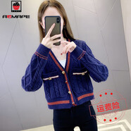 AEMAPE針織衫女2025春秋冬新款氣質(zhì)女神范小個(gè)子短款毛衣開(kāi)衫顯瘦上衣女 藏青色_偏藍色  2XL _建議130-145斤