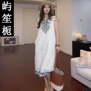 嶼笙梔新款無(wú)袖刺繡連衣裙女夏中長(cháng)款民族風(fēng)百搭 白色 2XL