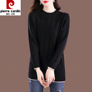 皮爾卡丹秋中長(cháng)款毛衣女寬松大d碼韓版顯瘦上衣修身潮圓領(lǐng)打底針織衫 黑色 S 建議90斤以下