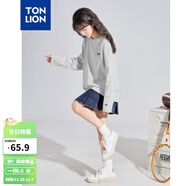 唐獅（TonLion）秋季新款長(cháng)袖T恤女左胸袖口蝴蝶結圖案長(cháng)袖上衣女 淺麻灰 S