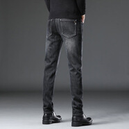 南極人（Nanjiren）韓版修身男褲秋冬厚款修身彈性百搭時(shí)尚感小直筒牛仔 9018-3黑灰 厚款 28 (2尺1)100斤