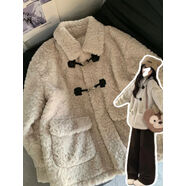 京嚴甄選毛厚外套女秋冬季2025新款毛絨絨超軟羊羔絨韓系穿搭 奶咖色對扣外套 S S