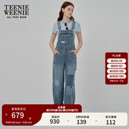 Teenie Weenie小熊女裝牛仔褲2025夏季新款復古補丁潮流時(shí)尚背帶褲 中藍色 S