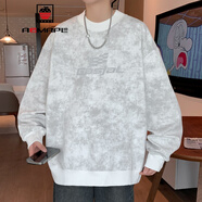 AEMAPE長(cháng)袖t恤男春秋季新款扎染圓領(lǐng)衛衣男寬松帥氣青少年學(xué)生體恤上衣 892白色 XL