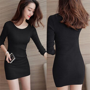 修身內搭女包臀貼身修身顯瘦連衣裙低領(lǐng)秋冬季中長(cháng)款針織毛衣女打 酒紅色 S _(建議75-90斤)