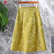 皮爾卡丹歐洲站秋冬高腰提花半身裙女中長(cháng)款小香風(fēng)蓬蓬裙氣質(zhì)a字傘裙新款 黃色 S 【建議90斤內左右】
