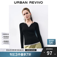 UR2025秋季新款女裝撞色假兩件拼接修身長(cháng)袖T恤UWJ450109+ 黑色 S