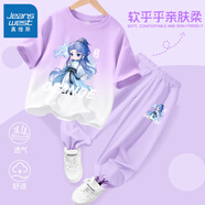 真維斯女童哪咤套裝兒童服裝2025夏季新款純棉t恤短袖冰絲敖丙上衣服 敖丙【吊染短袖+冰防蚊褲】01 110 【推薦體重30-37斤】