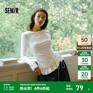 森馬（Semir）長(cháng)袖T恤女純色木耳邊氣質(zhì)緊身冬2025新款荷葉邊上衣簡(jiǎn)約甜美 白色調00311 XL
