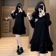 大碼女裝洋氣荷葉邊打底衫200斤春秋胖mm顯瘦中長(cháng)款遮肚子連衣裙 圖片色 L 大碼