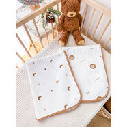 麗田嬰兒隔尿墊防水可洗大尺寸透氣姨媽墊純棉兒童寶寶戒尿不濕生理期 2件裝更劃算小月亮+小獅子 100x150cm