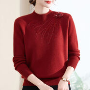 紫淑（Sweet basil）新款媽媽裝半高領(lǐng)加絨加厚毛衣中老年女秋冬季寬松洋氣打底衫上衣 安哥拉紅-春秋款 2XL 建議105-120斤