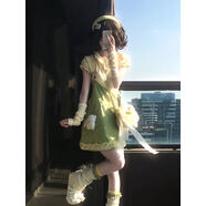 背帶裙女韓版學(xué)生甜美小清新穿搭一整套學(xué)院風(fēng)可愛(ài)淺綠花邊背帶連 上衣+半身裙 S