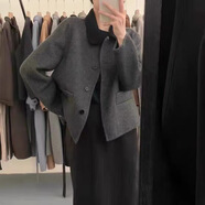 度凡尼斯羊絨大衣女雙面絨短款韓版雙面短外套秋冬新款單排扣翻領(lǐng)小個(gè)子羊 灰色 M