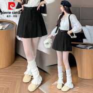 皮爾卡丹（pierre cardin）毛呢短裙女2026冬裝新款呢子a字裙高腰防走光短褲百褶半裙女 黑色 M