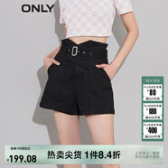 ONLY設計感腰帶高腰百搭A字短褲牛仔褲女|123243007 J19 黑牛仔-追單第一批 S (160) 64A