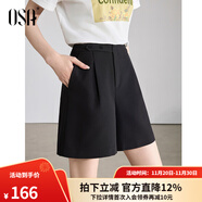 歐莎（OSA）短褲女夏季25年新款高腰直筒闊腿褲休閑五分褲薄款休閑短褲 黑色A 2XL