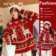 相伊戀人毛衣針織衫女25新款秋冬紅色圣誕復古外套圓領(lǐng)保暖寬松小個(gè)子上衣 圣誕紅色毛衣 均碼 【建議80~140斤】