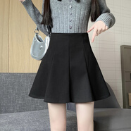 微愛(ài)的小松鼠2025秋冬韓版新款高腰顯瘦半身裙遮胯荷葉邊毛呢A字短裙防走光 黑色(有安全褲) S