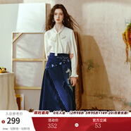 兩三事梵高文藝 心猶在野 2025春季新款復古印花刺繡流蘇不規則半身裙 寶藍色-y L