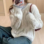 俞兆林（YUZHAOLIN）加厚撞色圓領(lǐng)毛衣女2025秋冬款慵懶風(fēng)寬松時(shí)尚針織衫百搭套頭上衣 米白色 M