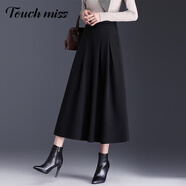 塔馳密司（touchmiss）2025秋冬女式加厚羊毛半長(cháng)裙新款修身大下擺a字裙高腰裙 黑色 M 2尺