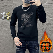 ROYAL PALM POLO SPORTS CLUB歐春季男士衛衣男時(shí)尚潮牌外套高端圓領(lǐng)修身燙印T恤長(cháng)袖 黑色T6178 加絨 2XL