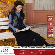 兩三事梵高白色半身裙新款絕美秋裝女款裙子蕾絲蛋糕半裙藍鳶仙葵 黑色 L