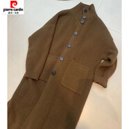 皮爾卡丹（pierre cardin）長(cháng)款開(kāi)衫加厚毛衣高領(lǐng)單排扣口袋外套女針織衫韓版寬松中長(cháng)款女裝 咖啡色 M