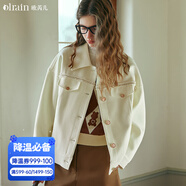 Olrain歐芮兒小香風(fēng)短外套女初秋新款寬松立體花邊夾克式上衣 奶油杏 M