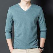 凡客誠品（VANCL）雷總同款V領(lǐng)長(cháng)袖T恤男春秋季棉薄打底衫 湖綠 M 105