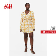 H&M女裝連衣裙秋季復古翻領(lǐng)氣質(zhì)長(cháng)袖通勤襯衫式休閑連身裙1187810 黃色/扎染 XS 155/80