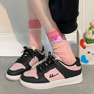 回力女鞋小白鞋女2025新款冬季加絨百搭黑白熊貓鞋子女學(xué)生休閑板鞋 櫻花粉黑 37