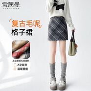 雪茜曼毛呢格子半身裙女2025年秋冬季新款高腰顯瘦a字包臀短裙子