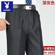 花花公子加大加肥雙褶西裝褲寬松高腰深檔中老年男士西裝褲爸爸褲子抗皺 雙褶西褲-深灰(厚款) 31 碼 腰圍2尺4