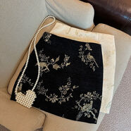 米梵熙新中式國風(fēng)重工提花半身裙女秋冬雪尼爾高腰包臀裙小個(gè)子a字短裙 黑色 自帶安全褲 S  建議85-95左右