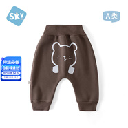 舒貝怡嬰兒褲子大屁屁褲寶寶長(cháng)褲男女兒童高腰pp褲護肚加絨保暖 咖色 90