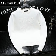 西原美輕奢潮流時(shí)尚休閑男士衛衣秋裝新款修身百搭刺繡長(cháng)袖t恤打底衫男 白色 M （建議90-115斤b