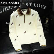 西原美歐洲站高端輕奢休閑男士衛衣2025秋季新款修身條紋長(cháng)袖T恤男上衣 白色 M （建議100-115斤b