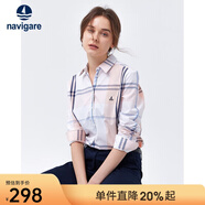 Navigare意大利小帆船女士長(cháng)袖襯衫春秋季休閑格子襯衣萊賽爾高檔寸衫 粉紅/白 L