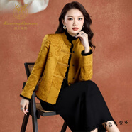 鹿王戀雪洋氣獨(dú)特別致小棉襖女冬爆新中式國風(fēng)棉服唐裝年輕薄夾棉外套加絨 黃色-貴夫人品牌上衣外套高端大氣上檔次今年流行 M (適合85-105斤)