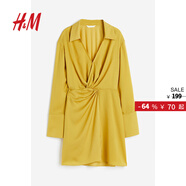 H&M女裝連衣裙秋季復古翻領(lǐng)氣質(zhì)長(cháng)袖通勤襯衫式休閑連身裙1187810 黃色 XS 155/80