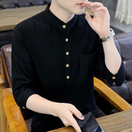 費(fèi)洛仕男士七分袖t恤棉夏季新款7分袖半袖圓領(lǐng)衣服中國(guó)風(fēng)潮流中袖體恤1 7788黑色 XL