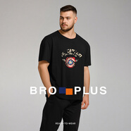 胖哥哥潮牌日韓時(shí)尚大碼男裝復古印花加肥加大短袖T恤男士寬松 黑色天使美國隊長(cháng)短袖 5XL （250-280斤）