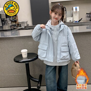 G.DUCKKIDS女童保暖秋冬套裝2025新款洋氣連帽衛衣兒童棉服牛仔褲加絨三件套 上衣兩件 140