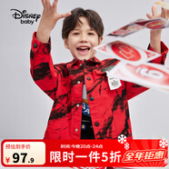 迪士尼（Disney）童裝兒童牛仔外套女童春夏新款韓版男童上衣薄款寶寶衣服 紅底黑紋-男 110 cm