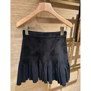 MASANDE法國S家25秋冬女法式時(shí)尚黑色褶皺花邊裙擺針織短款半身裙 黑色 M