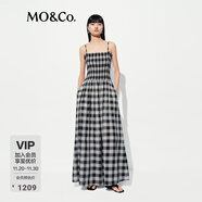 MO&Co.連衣裙夏輕薄天絲綿羊毛抹胸高腰吊帶裙MBE2DRS091 黑白格色 XS /155